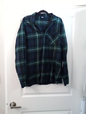 GAP Men's Green and Navy Plaid Button-Down Shirt Long Sleeve Size Large Tall